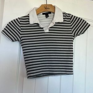 Size S, B&W striped, FOREVER 21 shirt, w/collar and two buttons.